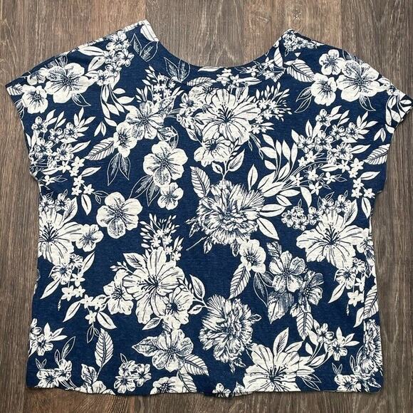 C&C California Women M 100 Linen Button Front Pullover Boho Blouse Tropic Floral - Picture 6 of 7